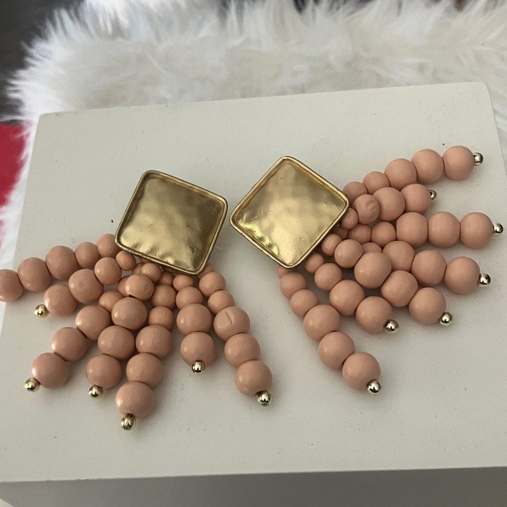 Chic Gold and Tan Beaded Earrings